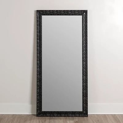 Black Ornate Wood Leaner Mirror