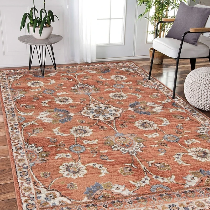 Orange Floral Jordan Area Rug, 7x9