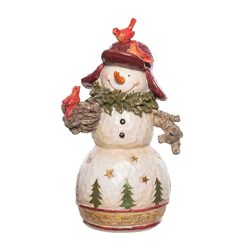 Snowman Figurine with Cardinals Figurine