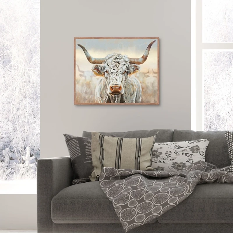 White Longhorn Framed Canvas Art Print