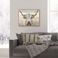 White Longhorn Framed Canvas Art Print