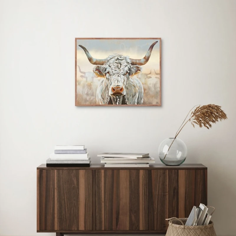 White Longhorn Framed Canvas Art Print