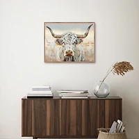 White Longhorn Framed Canvas Art Print