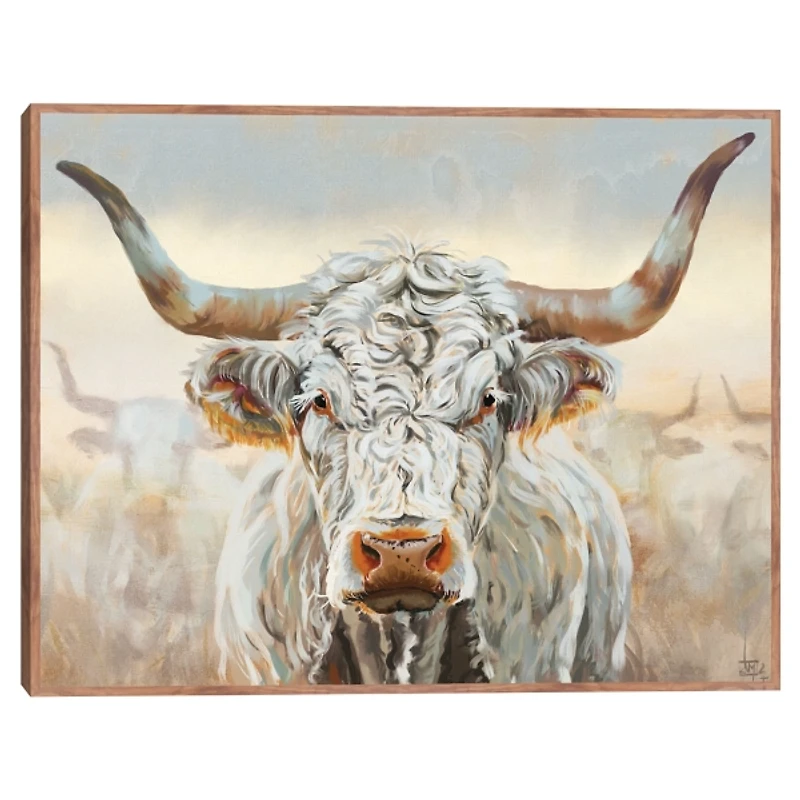 White Longhorn Framed Canvas Art Print