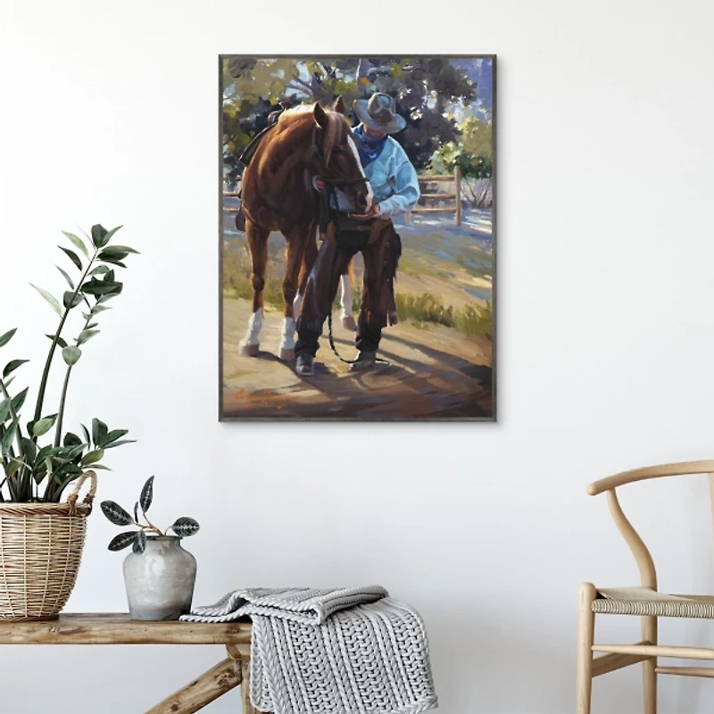 A Man And His Horse Framed Canvas Art Print