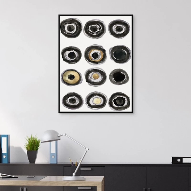 Neutral Circles Framed Canvas Art Print
