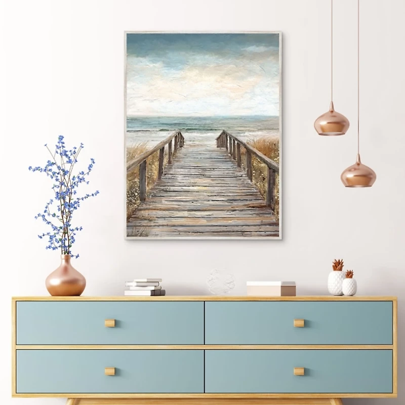 Boardwalk To The Beach Framed Canvas Art Print