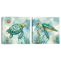 Coral Bay Sea Turtle Canvas Art Prints, Set of 2