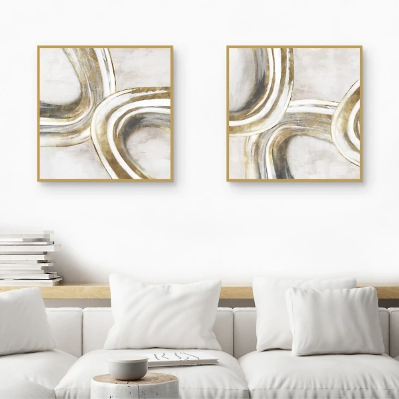 Golden Contours Framed Canvas Art Prints, Set of 2