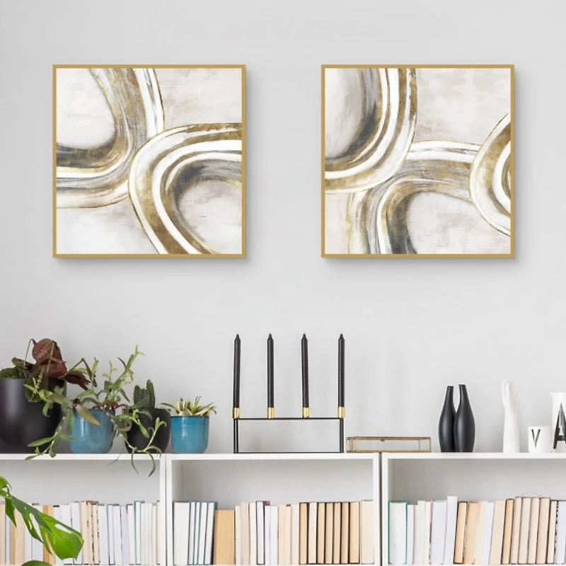 Golden Contours Framed Canvas Art Prints, Set of 2