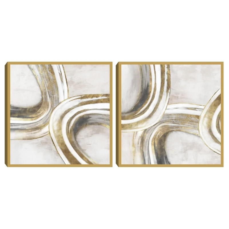 Golden Contours Framed Canvas Art Prints, Set of 2