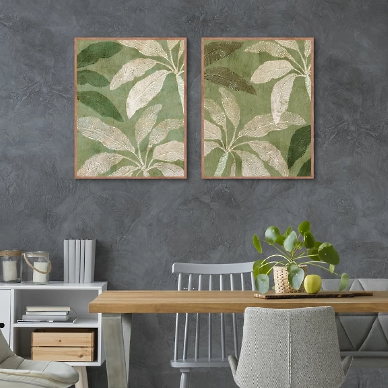 Golden Palms Framed Canvas Art Prints, Set of 2