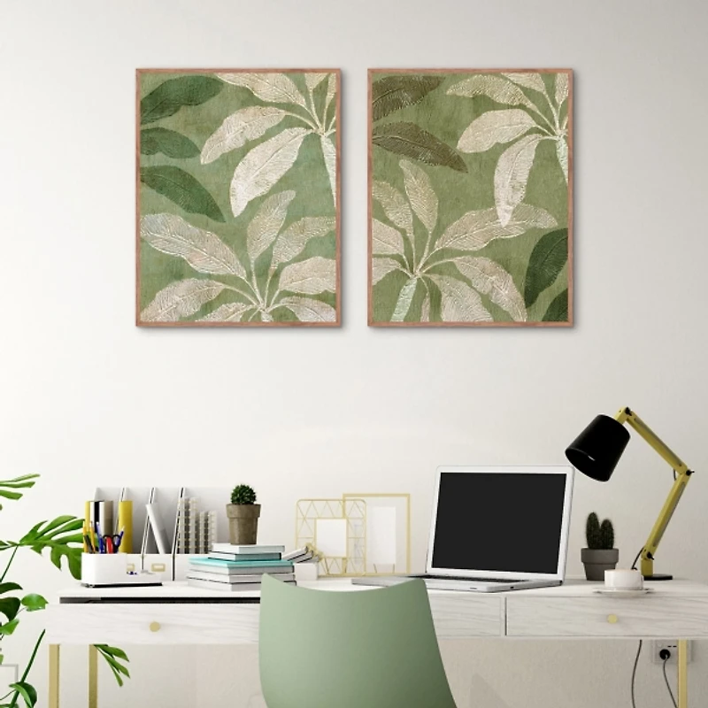 Golden Palms Framed Canvas Art Prints, Set of 2