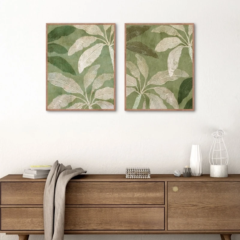 Golden Palms Framed Canvas Art Prints, Set of 2