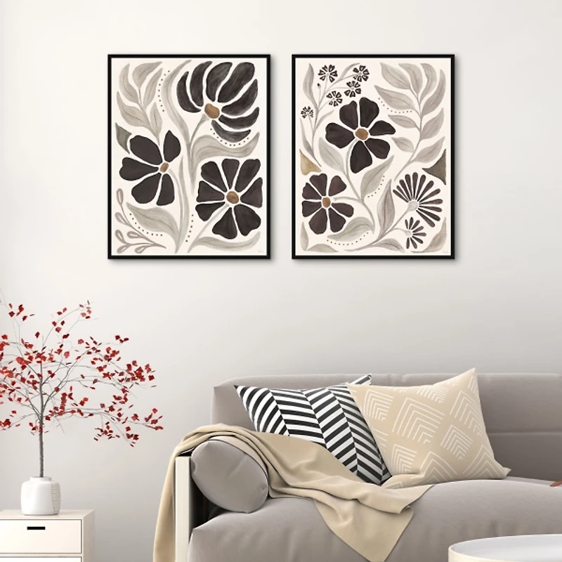 Modern Petals Framed Canvas Art Prints, Set of 2