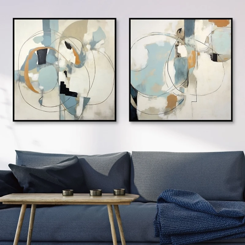 Blue Rhythms Framed Canvas Art Prints, Set of 2