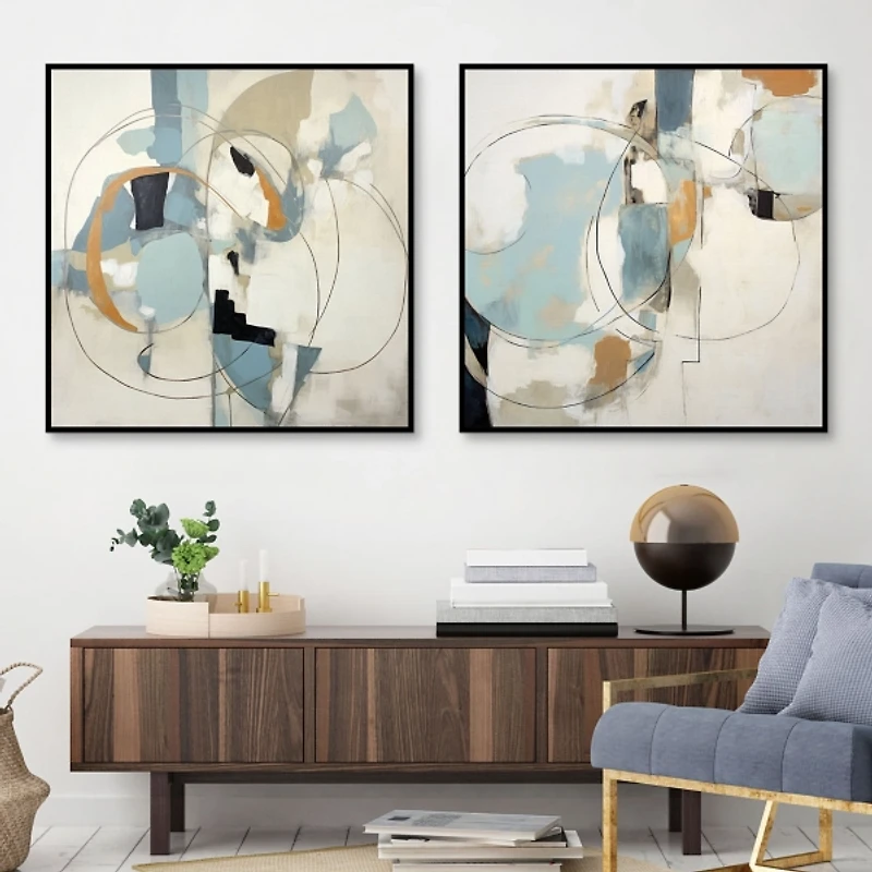 Blue Rhythms Framed Canvas Art Prints, Set of 2