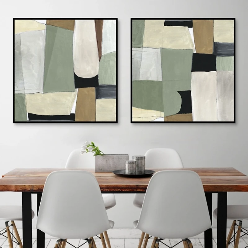 Green Forms Framed Canvas Art Prints, Set of 2