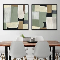Green Forms Framed Canvas Art Prints, Set of 2