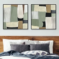 Green Forms Framed Canvas Art Prints, Set of 2