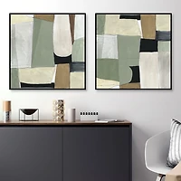 Green Forms Framed Canvas Art Prints, Set of 2