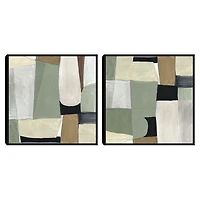 Green Forms Framed Canvas Art Prints, Set of 2
