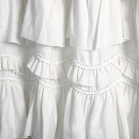 White Ruffle and Pom Pom Trim Shower Curtain