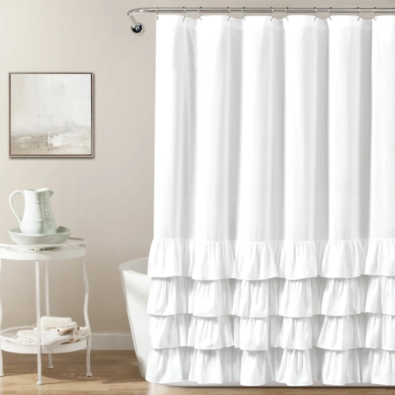 Allison White Ruffle Shower Curtain