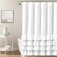Allison White Ruffle Shower Curtain