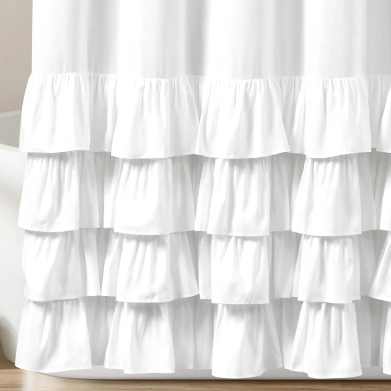 Allison White Ruffle Shower Curtain