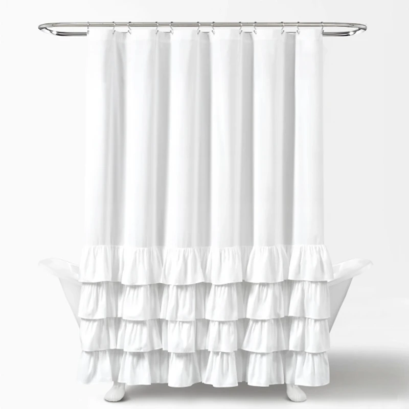 Allison White Ruffle Shower Curtain
