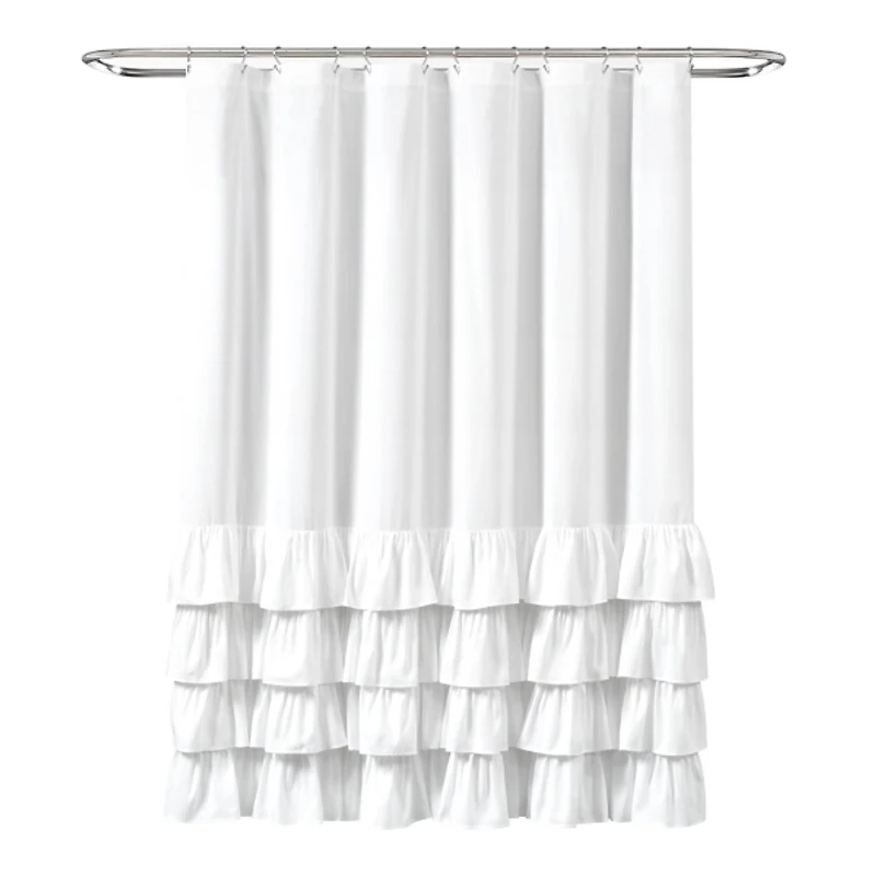 Allison White Ruffle Shower Curtain