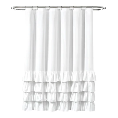 Allison White Ruffle Shower Curtain