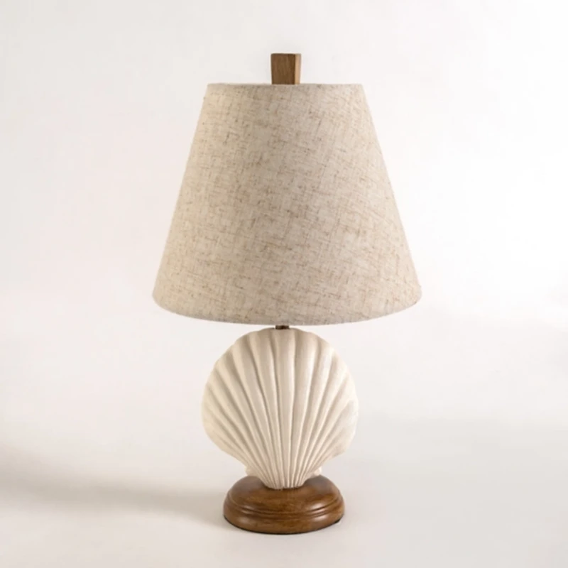 White Seashell & Wood Table Lamp