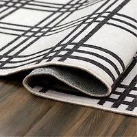 Black and Cream Plaid Washable Area Rug, 5x7
