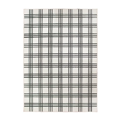 Black and Cream Plaid Washable Area Rug, 5x7