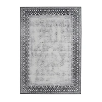Dardon Gray Bordered Washable Area Rug, 5x7