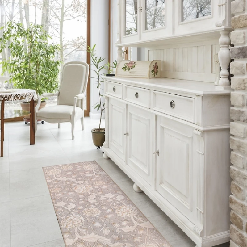 Kalini Natural Floral Washable Runner, 2x7