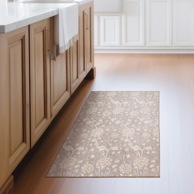 Kalini Natural Floral Washable Area Rug