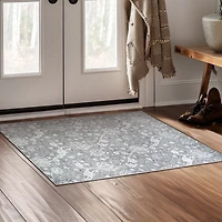 Kalini Gray Floral Washable Area Rug, 3x5