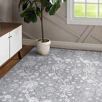 Kalini Gray Floral Washable Area Rug, 5x7