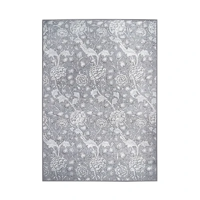 Kalini Gray Floral Washable Area Rug, 5x7