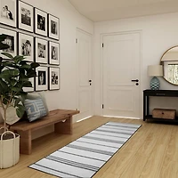 Gray and White Stripe Washable Runner, 2x7