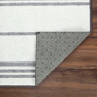 Gray and White Stripe Washable Runner, 2x7