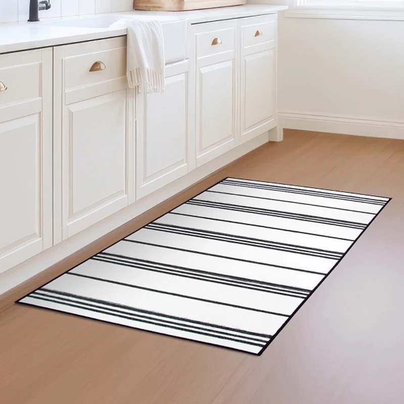 Gray and White Stripe Washable Area Rug
