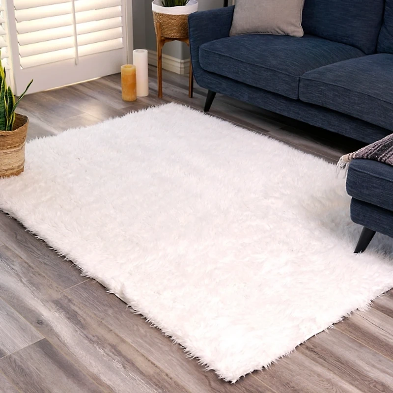 White Shag Washable Area Rug, 5x7