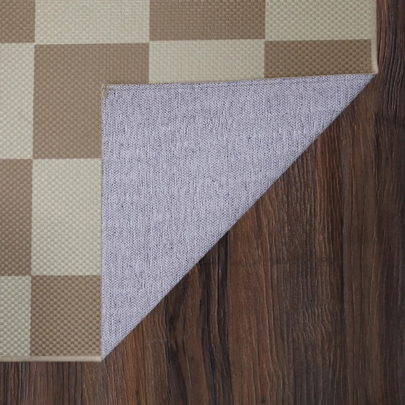Jaya Natural Checkered Washable Area Rug, 5x7