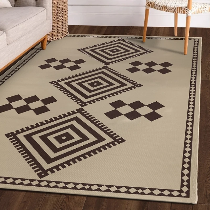 Black and Tan Kilim Washable Area Rug, 5x7