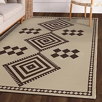 Black and Tan Kilim Washable Area Rug, 5x7