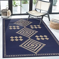 Navy and Tan Kilim Washable Area Rug, 5x7